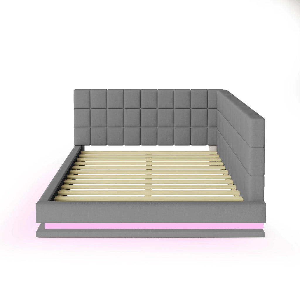 Divano letto 140x200 cm con LED multicolore e porta USB; rete a doghe; lino grigio
