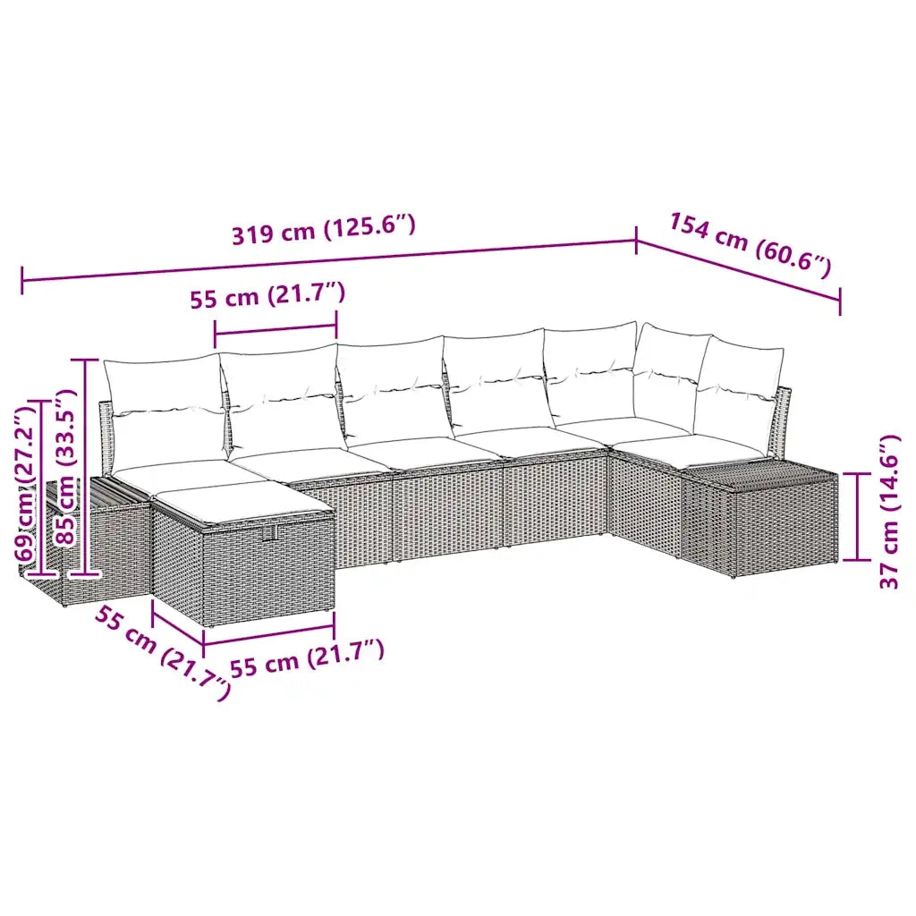 Set Divano da Giardino con cuscino 7 pcs Nero polyrattan 3359396