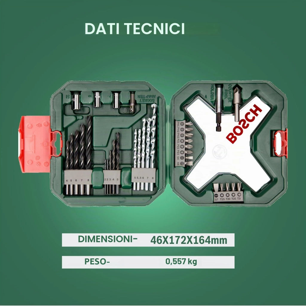Valigetta x Line Set con Punte per Legno Metallo e Muratura e Bit 34 Pezzi
