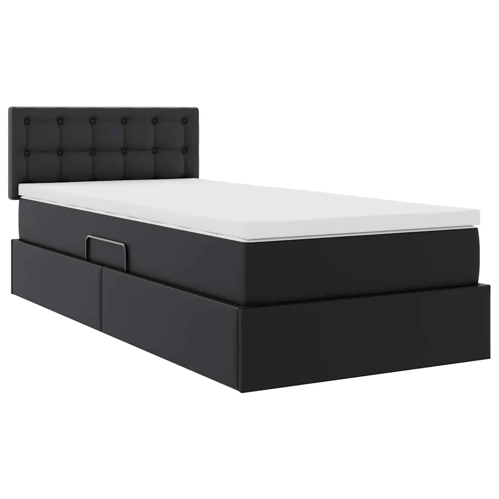 Letto con contenitore e materasso con testiera Nero 90 x 200 cm