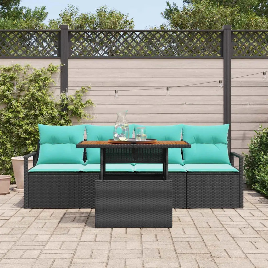 Set Divano da Giardino con cuscino 5 pcs Nero e blu 3349647
