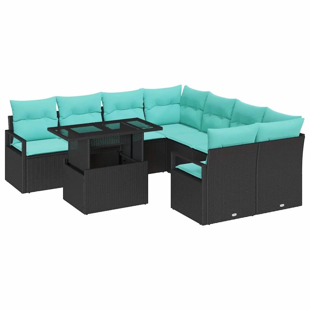 Set Divano da Giardino con cuscino 9 pcs Nero e Blu polyrattan 3348802