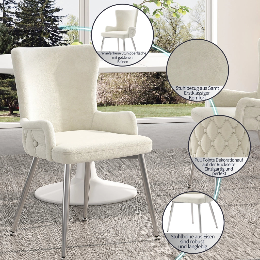 SEDIA da pranzo Set da 6 pezzi in velluto Beige con gambe in metallo argento