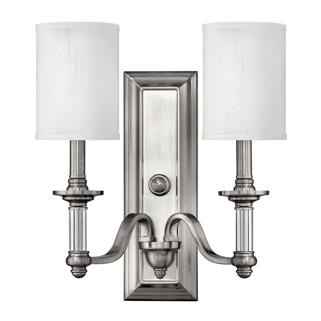 Applique Classica Sussex Acciaio Nichel Spazzolato Tessuto 2 Luci E14