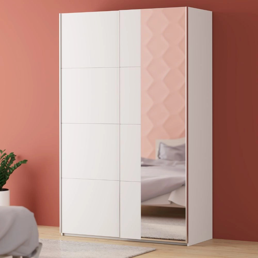 Armadio Afra bianco 150x61x235H con ante scorrevoli e specchio
