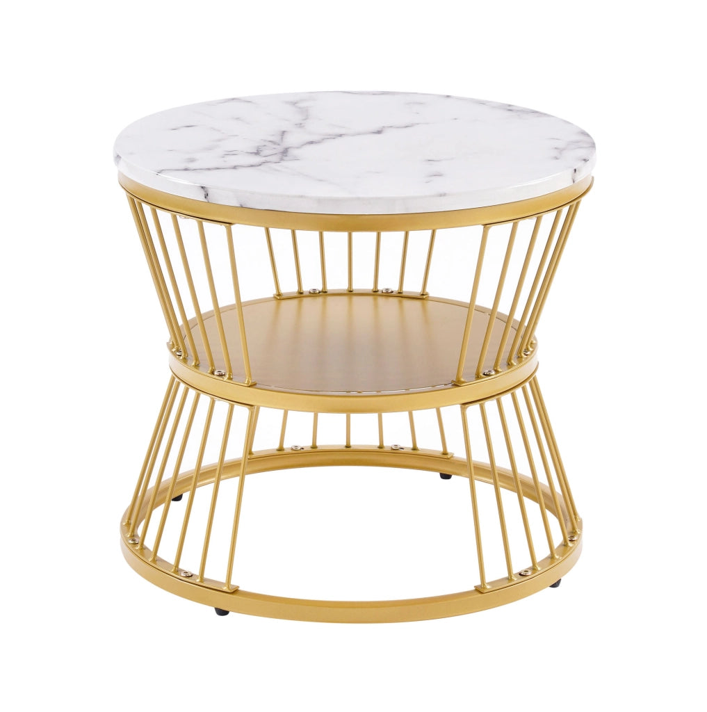 TAVOLINO da caffè set 2 pezzi rotondo impilabile 70/45 cm MDF bianco e oro