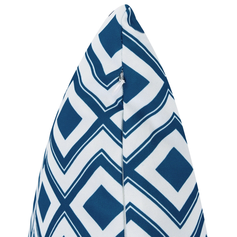 Set di 3 cuscini da esterno bianchi e blu navy in poliestere per giardino
