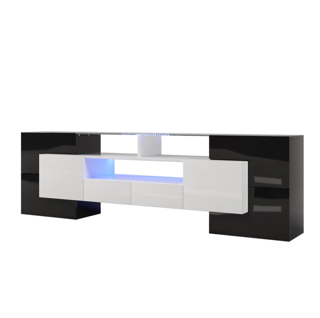 Mobile TV 200x35x60 cm con LED multicolore, 4 ante e 2 cassetti in truciolare e MDF