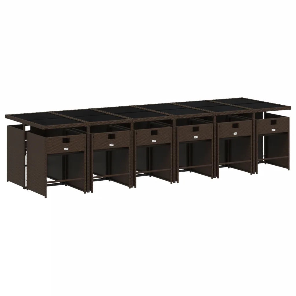 Set da Pranzo da Giardino 13pz con Cuscini Marrone Polyrattan 3277892