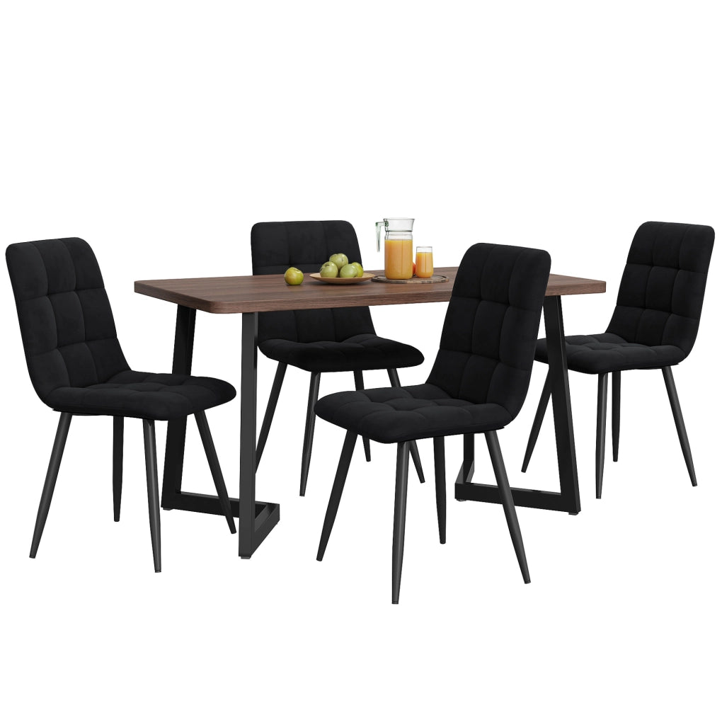 Set sala da pranzo 5 pezzi in MDF effetto noce e velluto