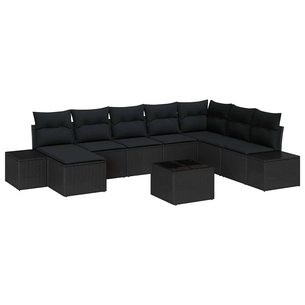 Set Divano da Giardino con cuscino 8 pcs Nero polyrattan 3355862