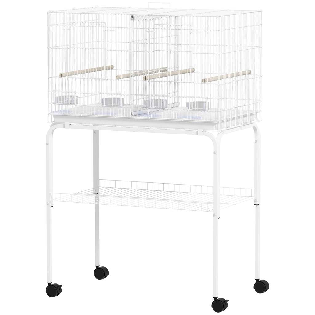 Gabbia per Uccelli con Divisorio e Supporto ¨C Xylo ¨C 76x46x46/116 cm Bianco