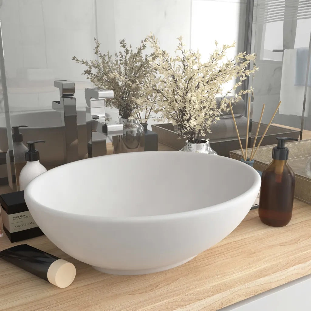 Lavandino Lusso Ovale Bianco Opaco 40x33 cm in Ceramica 146921