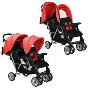 Passeggino Gemellare a Tandem in Acciaio Rosso e Nero 10111