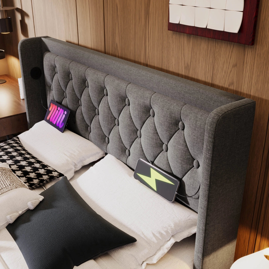 Letto matrimoniale contenitore 180x200 grigio in cotone