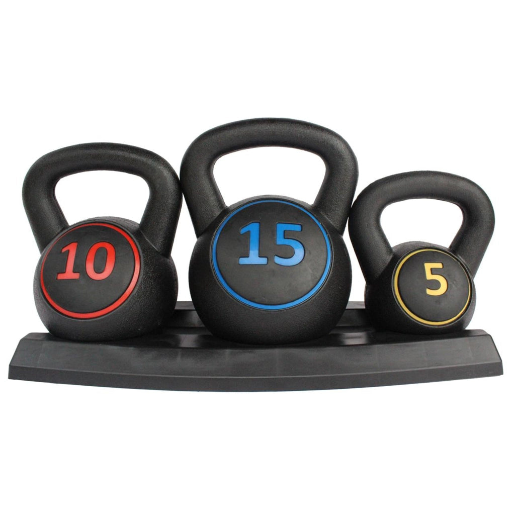 Set Kettlebell 5/10/15 kg con Manico Antiscivolo, Attrezzatura Compatta per Casa, Allenamento Forza/Fitness/Riabilitazione