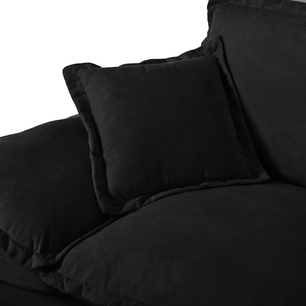Divano 3 Posti in Ciniglia con Braccioli Curvi; Design Compatto; Nero