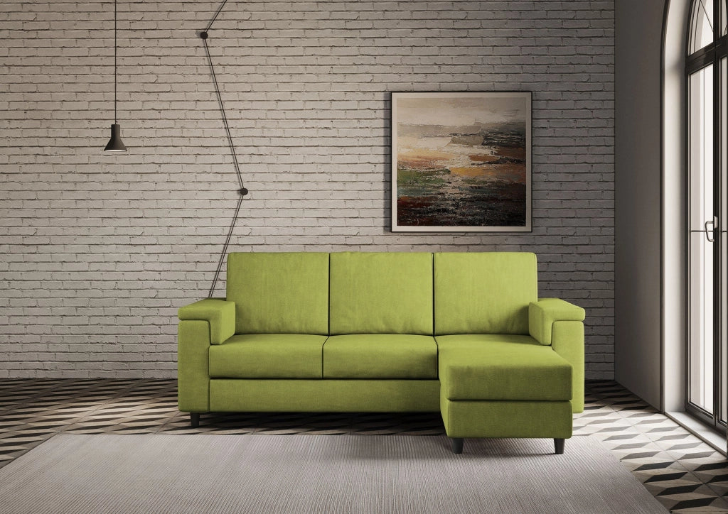 Divano 3 Posti con Pouf 208x155x85 cm Marrak in Tessuto Verde