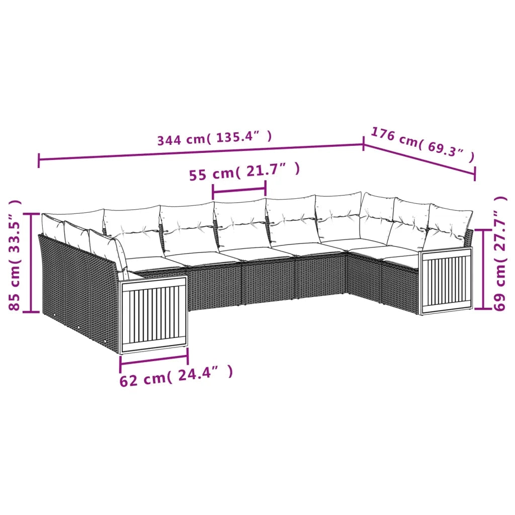 Set Divano da Giardino 10 pz con Cuscini Beige in Polyrattan 3228005