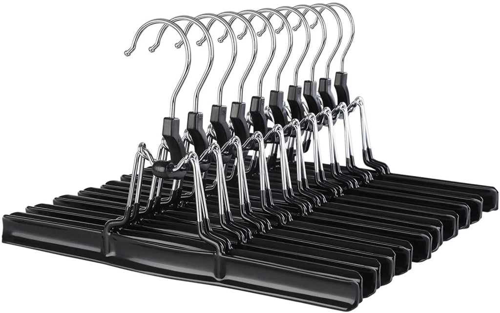 Set di 10 grucce appendiabiti appendipantaloni appendigonne superficie antiscivolo in PVC gancio rotante adatto per vestiti bagnati e asciutti lunghezza 26 cm nero 12_0000008