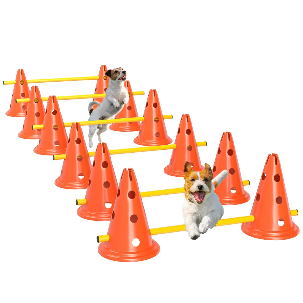 Set Agility Dog per Cani da 6 Ostacoli con 12 Coni in ABS Regolabile e Borsa per Addestramento in Giardino