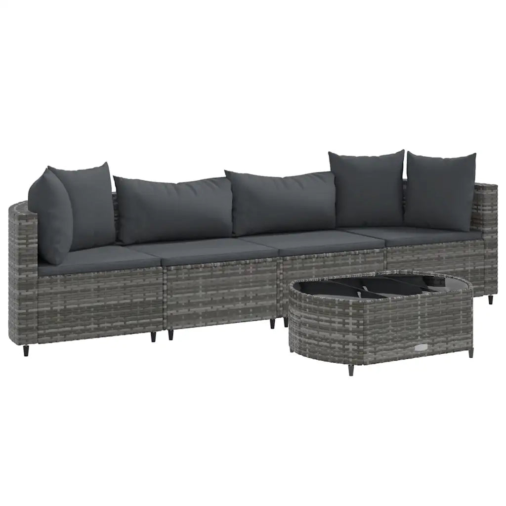 Set Divano da Giardino 5 pz con Cuscini Grigio in Polyrattan