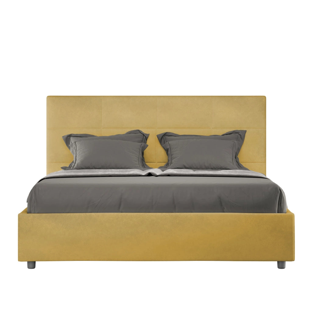 Letto 1 Piazza E Mezzo 130x190 cm con Rete Imbottito in Microfibra Mika Ocra