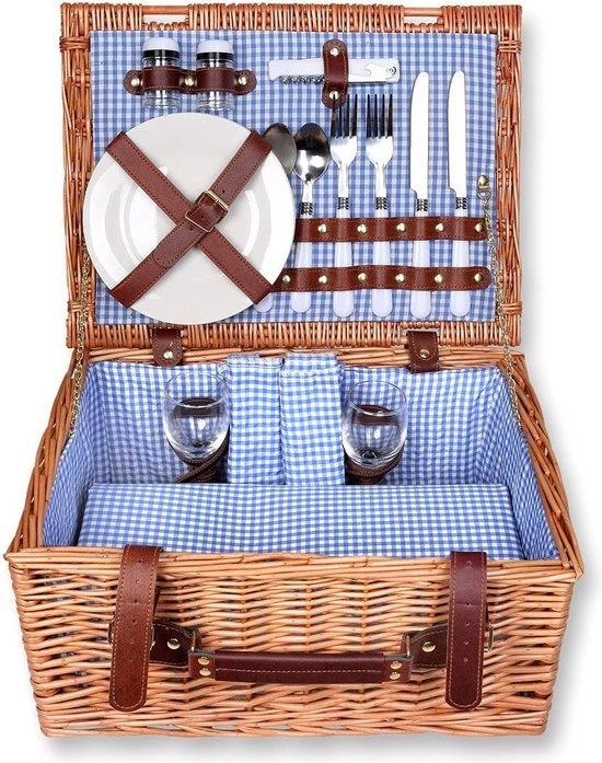Pavillione da picnic rettangolare in legno di salice 40x30x20cm per 2 persone - azzurro a righe