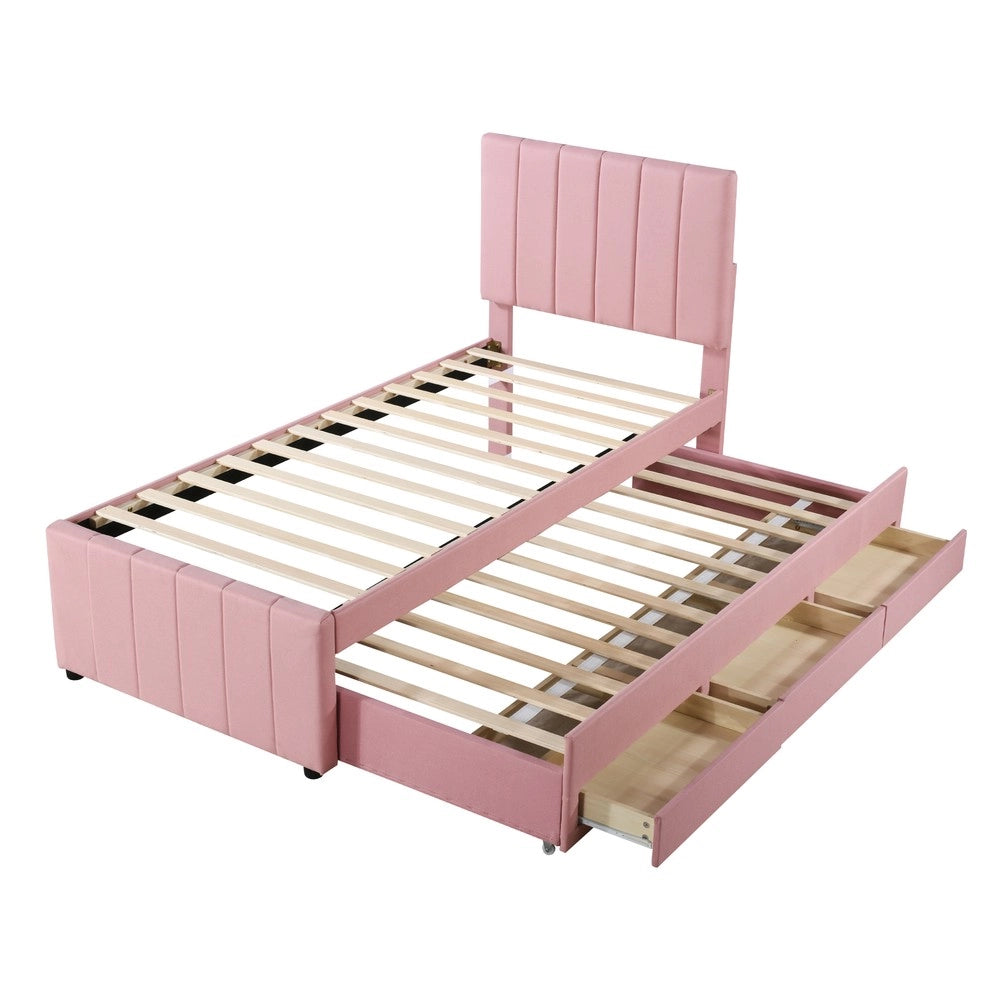 Letto Singolo Imbottito con Rollbett e Cassetti ¨C MINIMAL ¨C Rosa 90x200