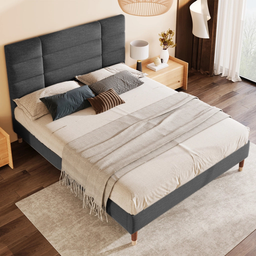 Letto matrimoniale imbottito 140x200 grigio con materasso