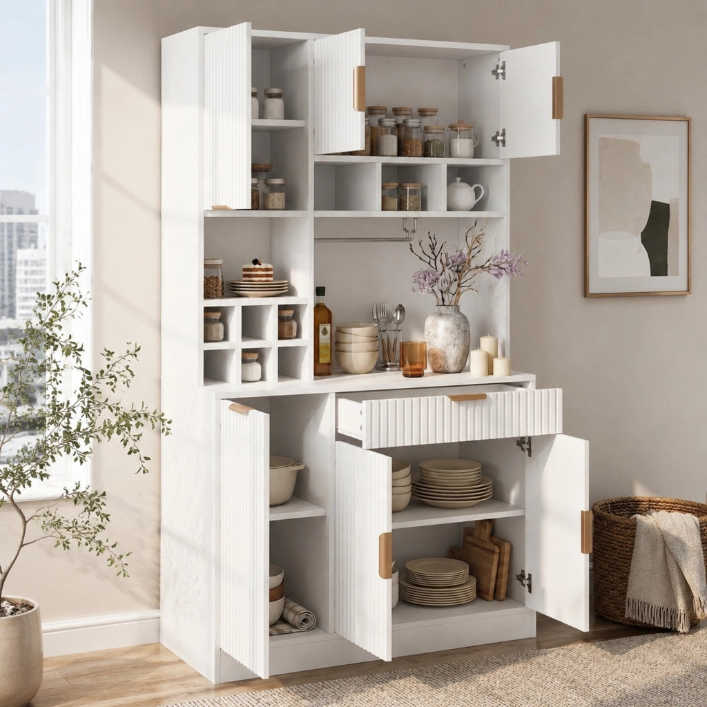 Credenza alta da cucina 100x40x175 cm con prese USB-A e USB-C; bianco