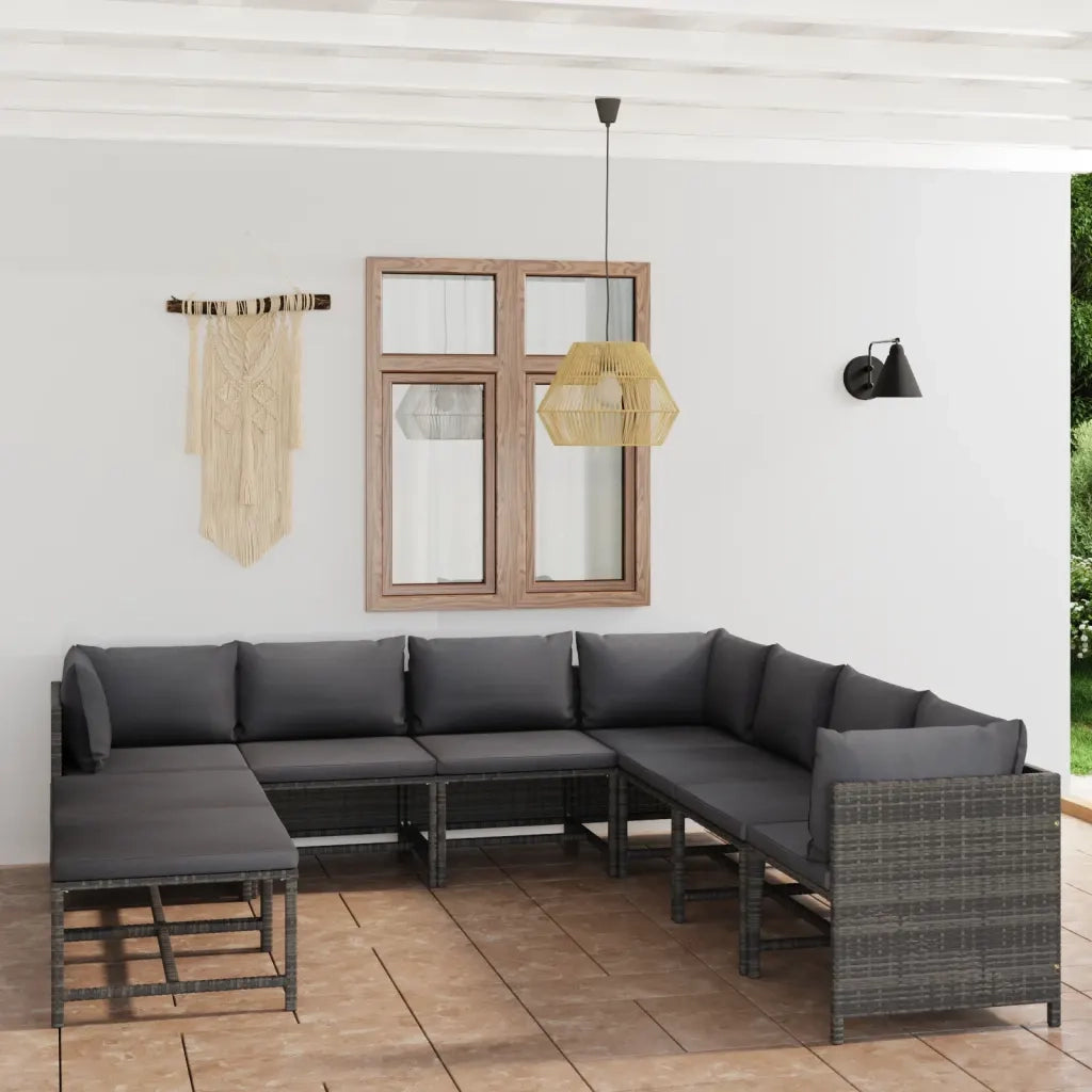 Set Divani da Giardino 9 pz con Cuscini in Polyrattan Grigio 3059773