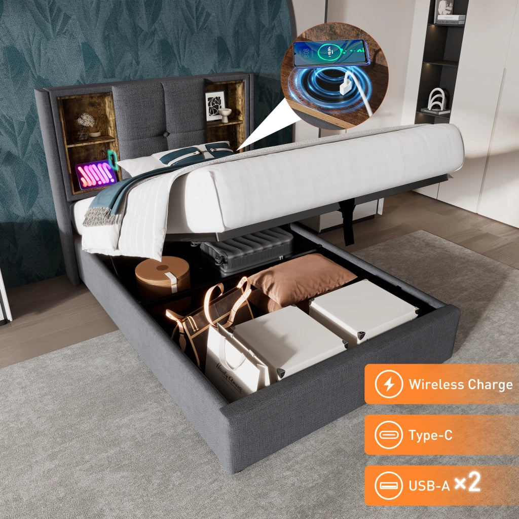 Letto singolo imbottito 90x200 cm con ricarica wireless