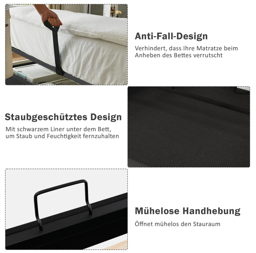 LETTO Contenitore 160x200 cm Beige in Cotone e Metallo con LED e prese USB