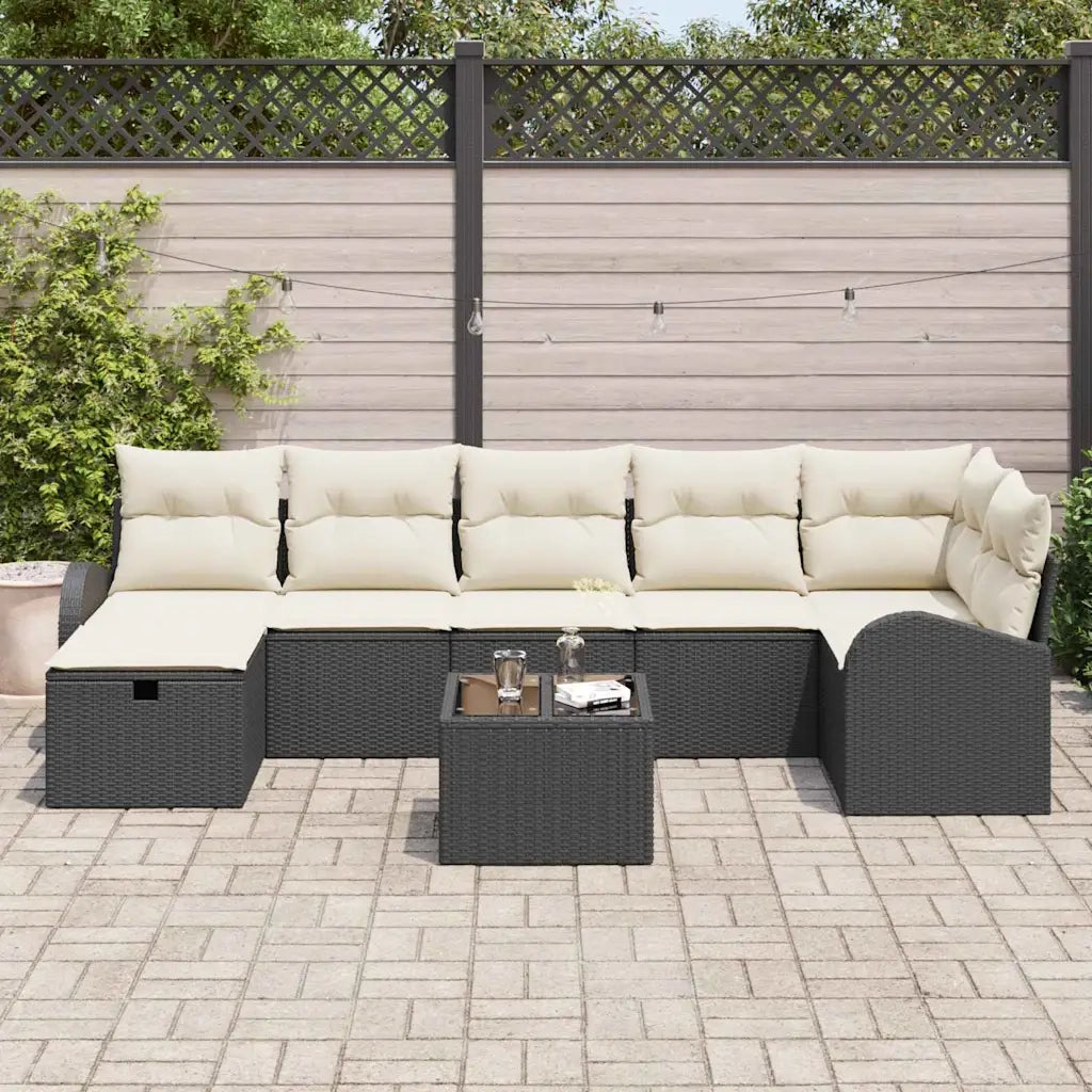 Set di divani con cuscino Nero e Crema polyrattan 3359106