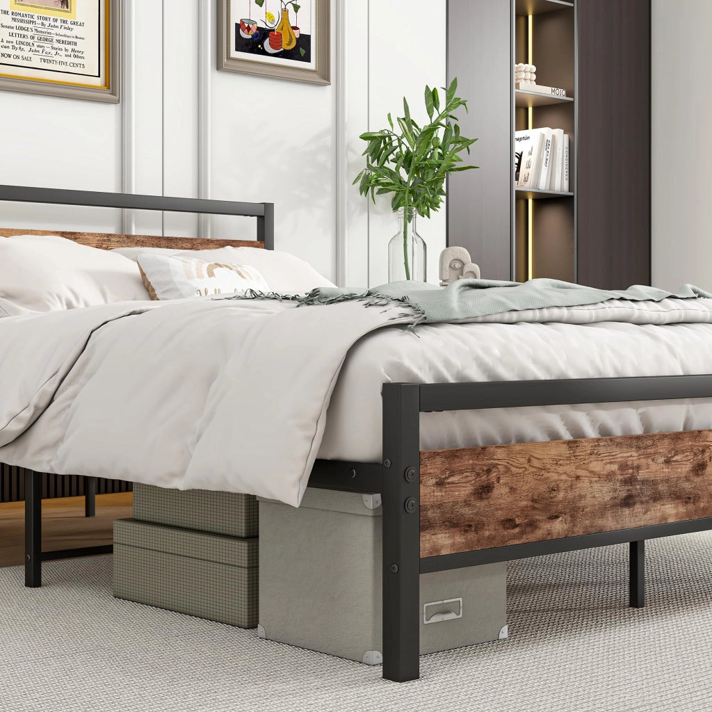 Letto una piazza e mezza 140 × 200 cm con rete a doghe e vano sottoletto in metallo e MDF, marrone antico