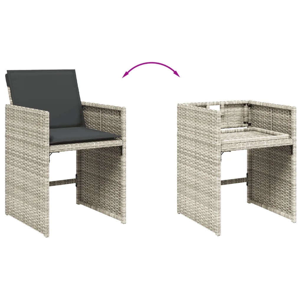 Set da Pranzo da Giardino 7 pz Cuscini Polyrattan Grigio Chiaro 3277858