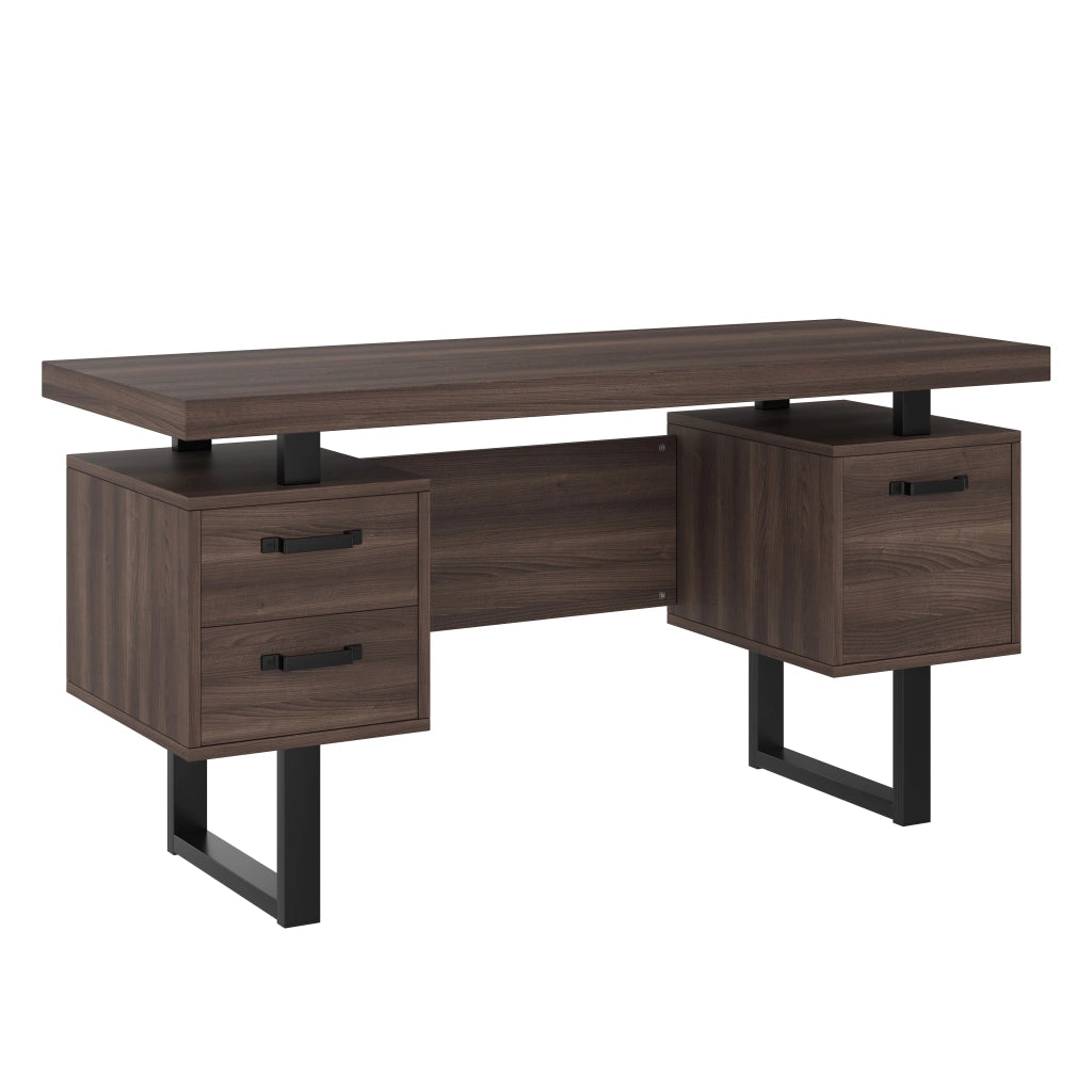 Scrivania da ufficio 135x54 cm con 2 cassetti e vano portadocumenti; MDF e metallo nero/marrone