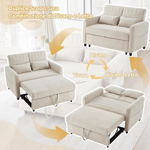 Divano letto a 2 posti estraibile beige 114x77x82.5 cm con schienale regolabile in 3 posizioni; tessuto traspirante in cotone e lino