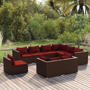 Set Divani da Giardino 9 pz con Cuscini in Polyrattan Marrone 3102643