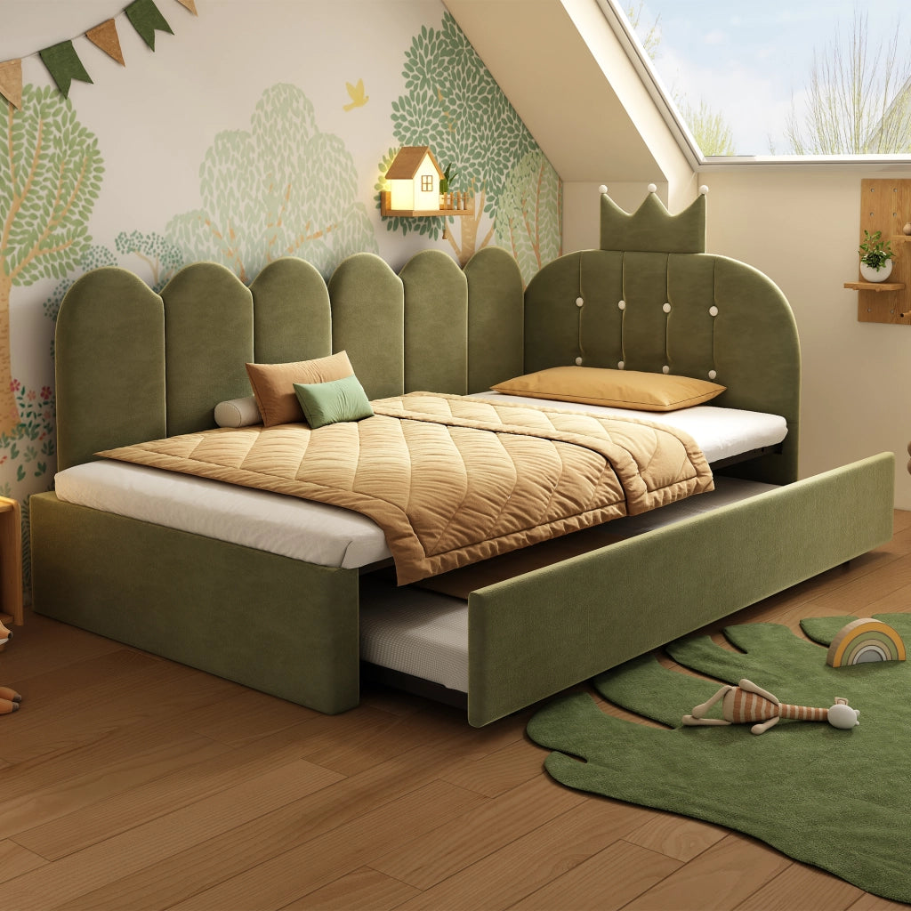 Letto singolo con letto estraibile verde 90 x 200 cm