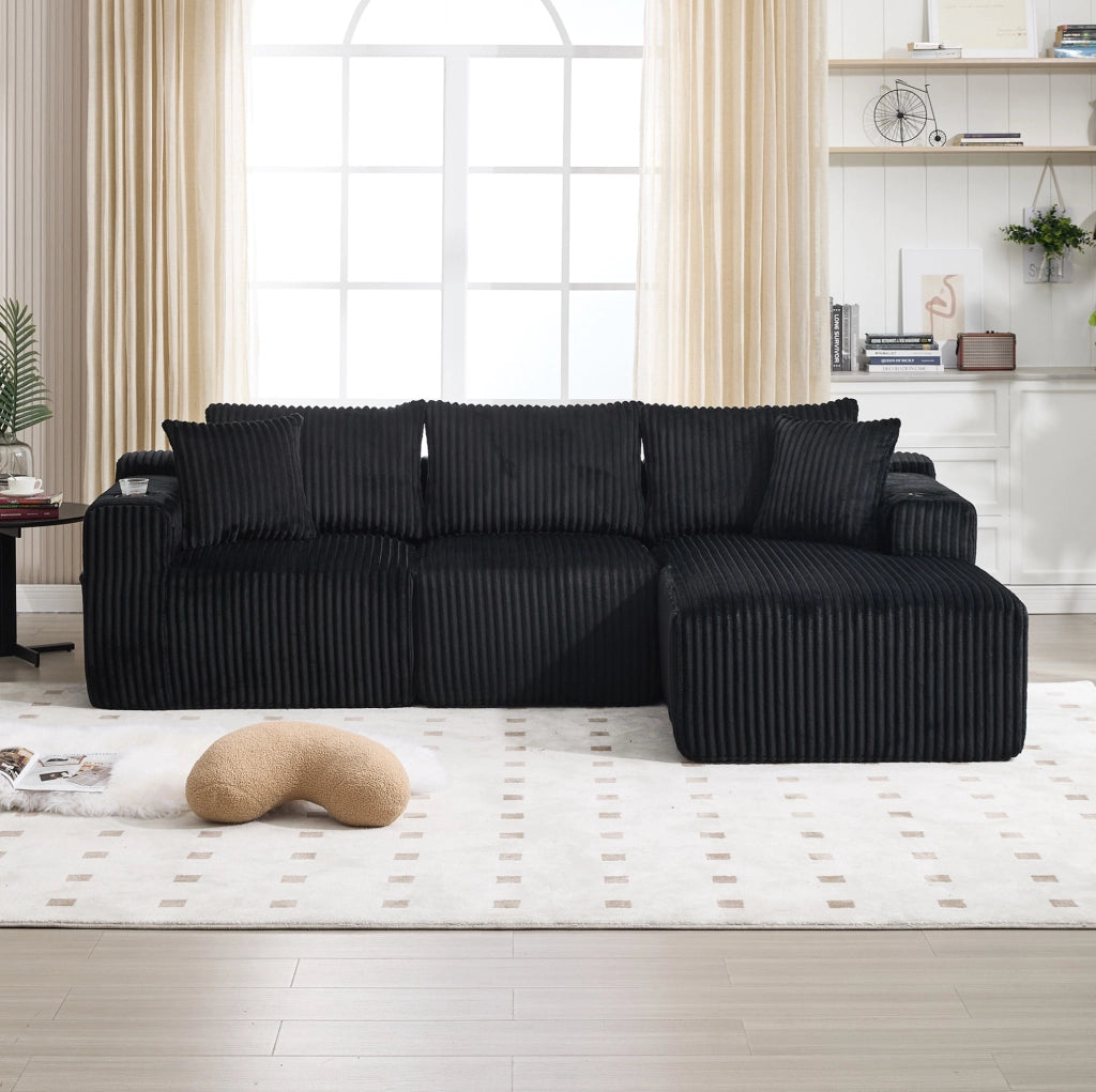 DIVANO modulare con chaise longue e 2 posti 257x90-160x62 cm nero