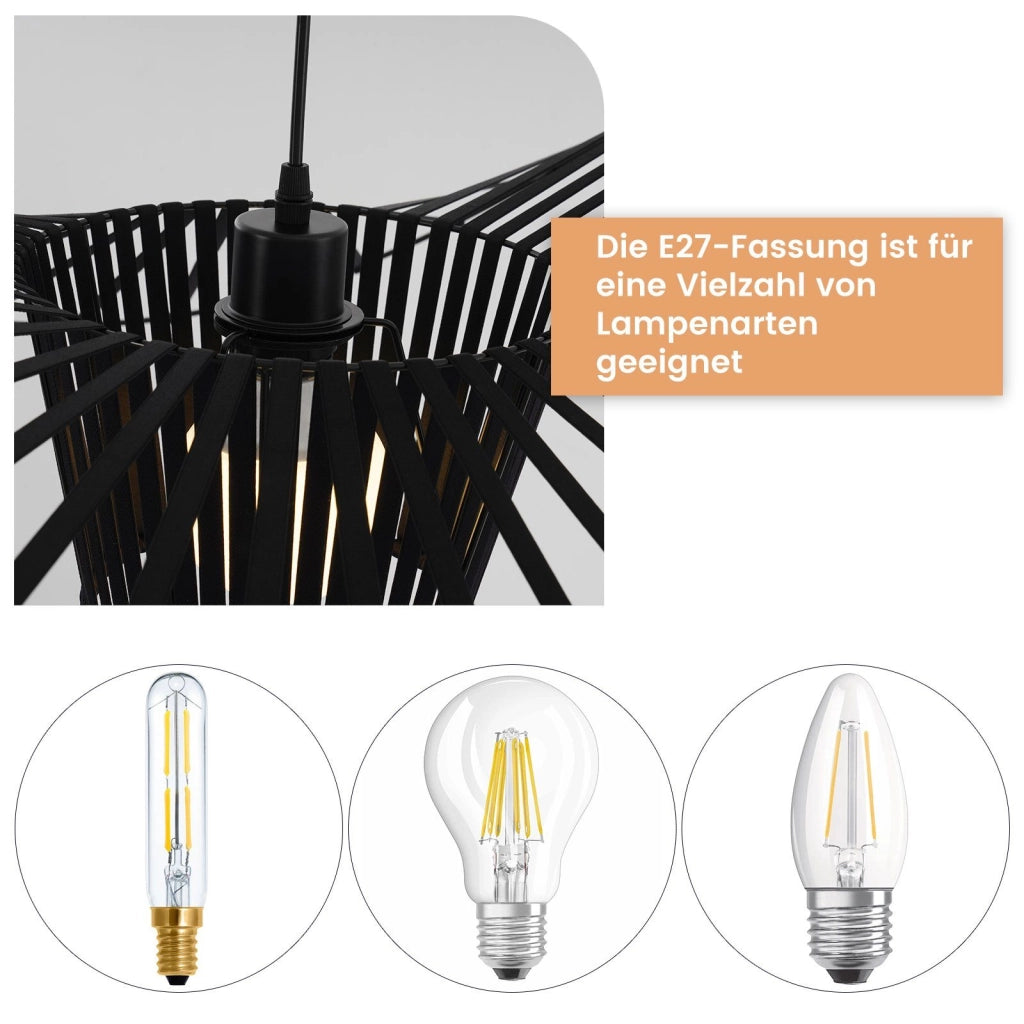 ZMH Lampada a Sospensione Moderna a LED Nero E27 100 cm per Sala da Pranzo