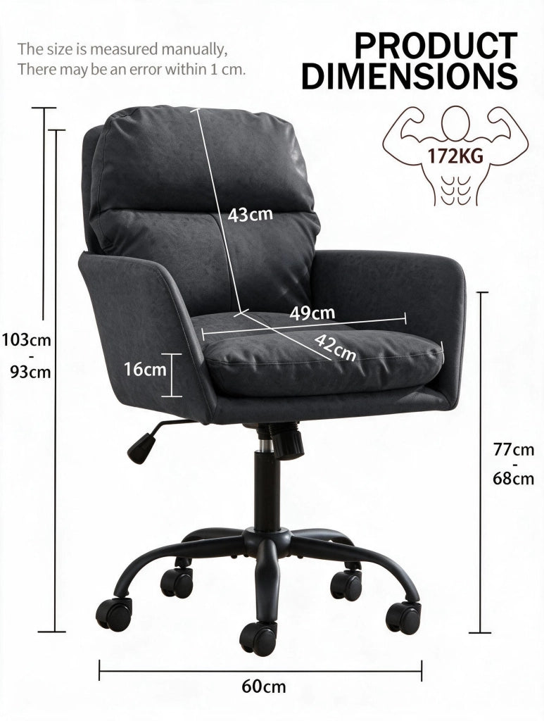 Sedia da ufficio con altezza regolabile e design ergonomico per studio in PU nero
