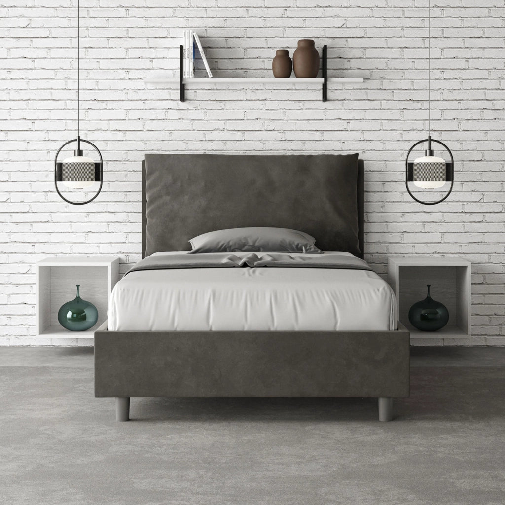 Letto 1 Piazza E Mezzo 130x210 cm con Rete Imbottito in Microfibra Antea Large Grigio