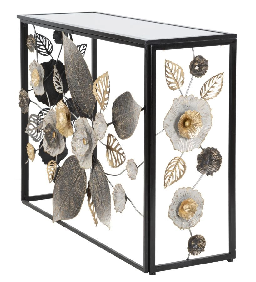 Console Glam Dark 111,8x41,9x80 cm in Ferro e MDF e Specchio Multicolor
