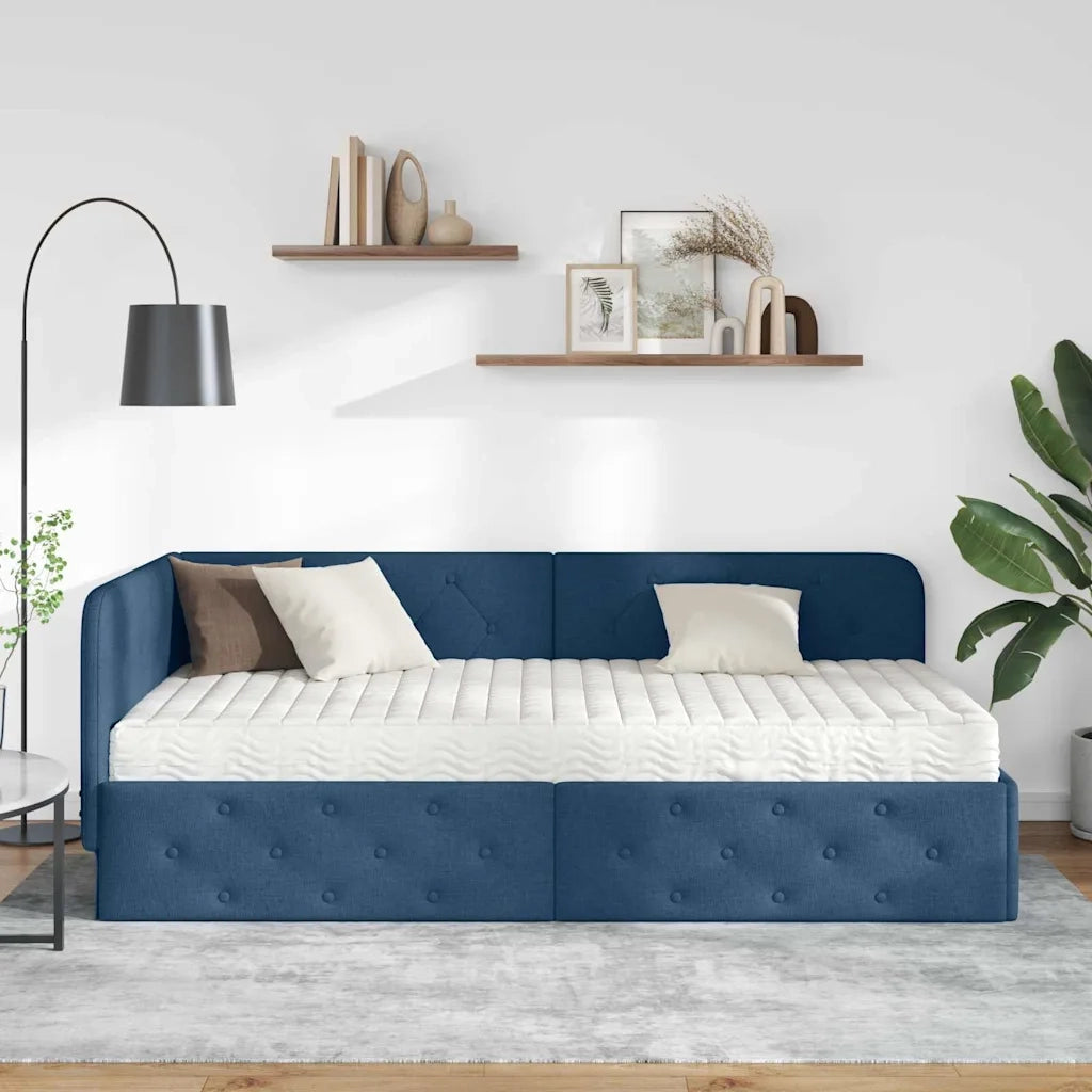 Cornice del letto ad angolo Blu 100 x 200 cm Tessuto 3394060