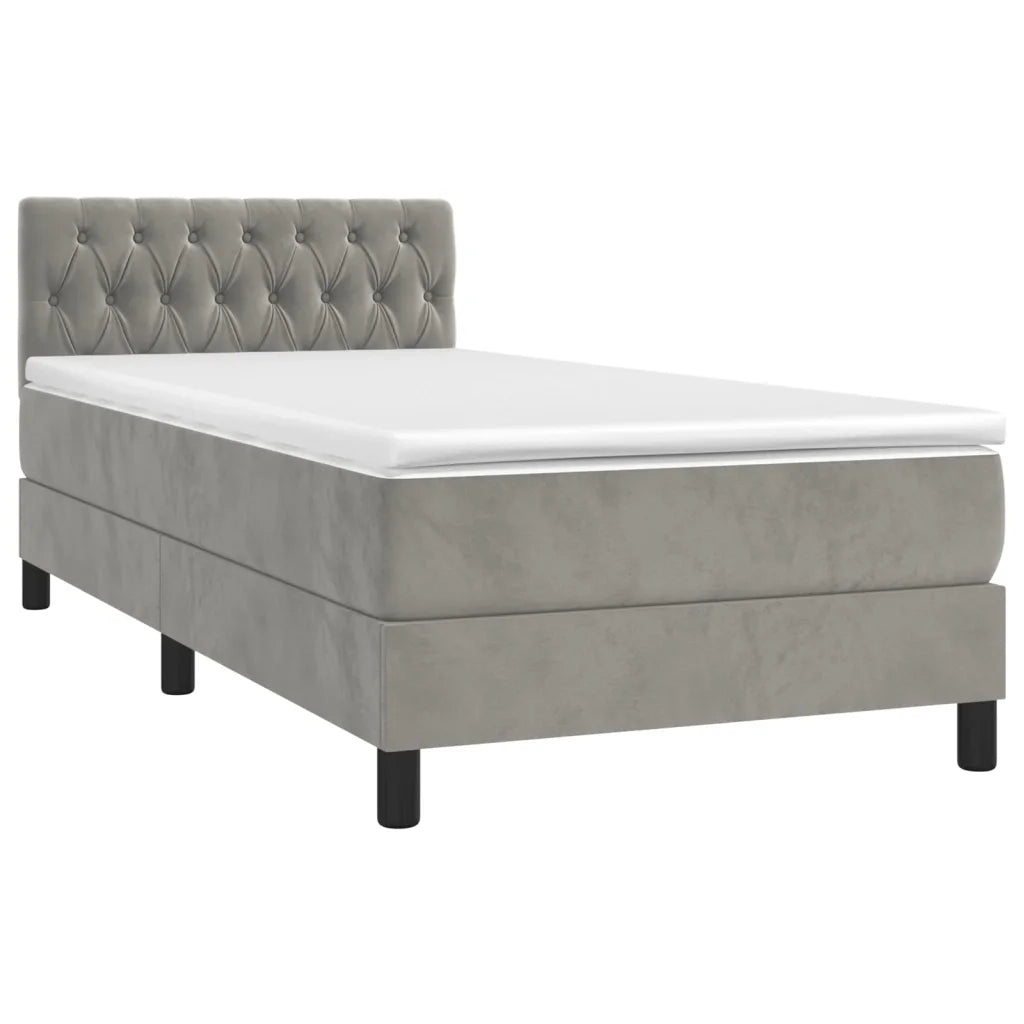 Letto a Molle con Materasso e LED Grigio Chiaro 100x200 cm Velluto