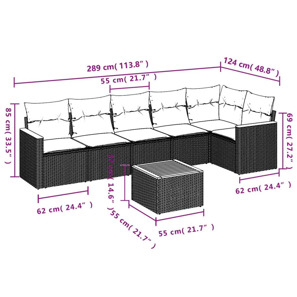 Set Divani da Giardino 7 pz con Cuscini Beige in Polyrattan