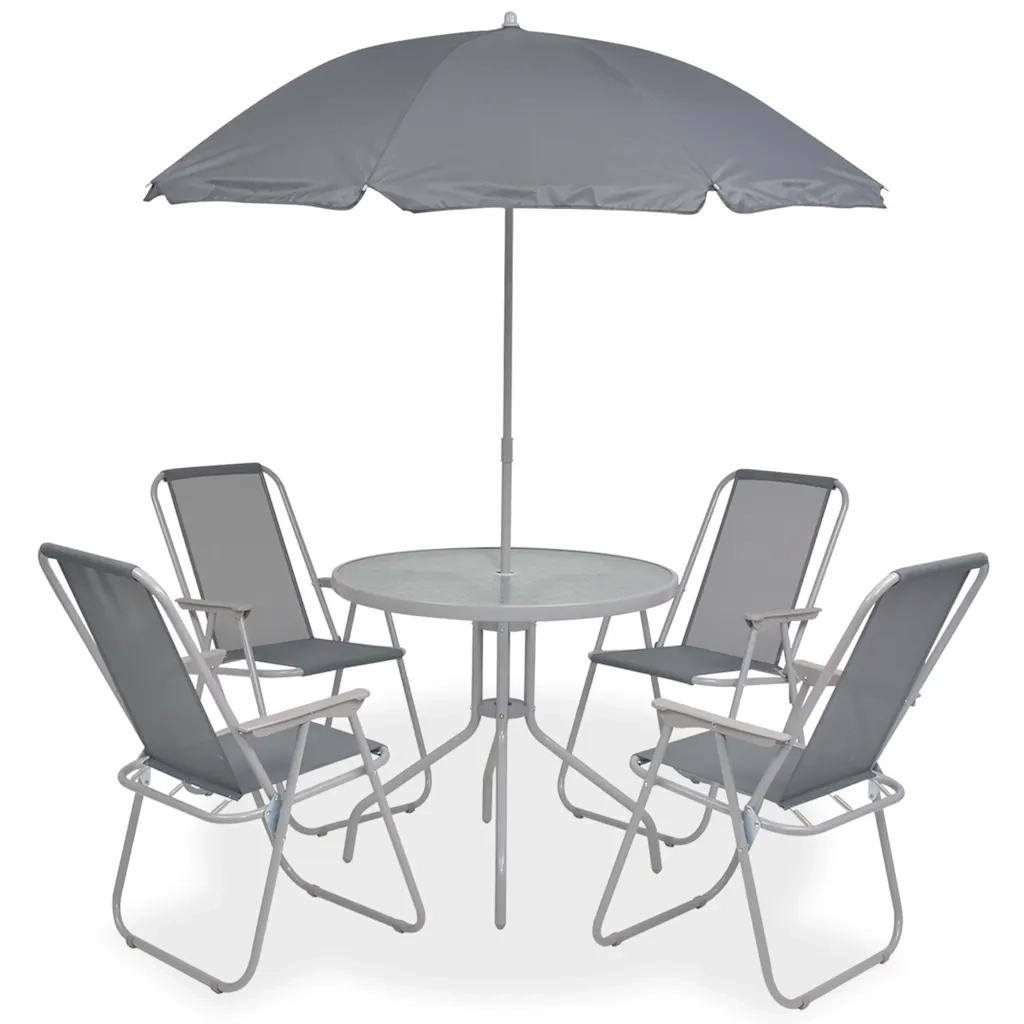 Set da Pranzo da Giardino 6 pz in Acciaio e Textilene Grigio 43785